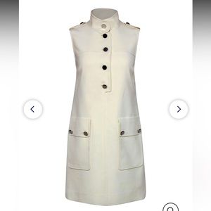 Etcetera - Cream Mock Neck Shift Dress W/ Oversized Silver Buttons Size 2